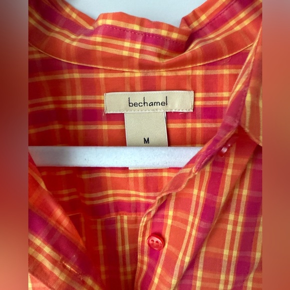 BECHAMEL Orange Plaid Flower Applique Shirt | Size M - Picture 3 of 4
